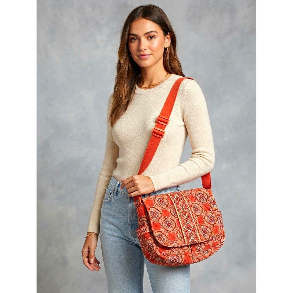 Vera Bradley  “Orange Paprika” Quilted Floral Crossbody Bag Adjustable Strap
